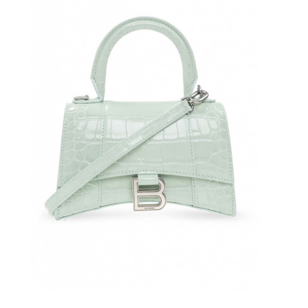 Balenciaga green croc leather hourglass crossbody bag